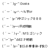face marks on the screen; in various fonts